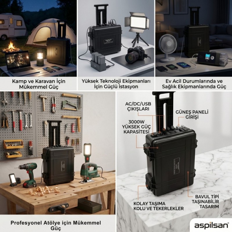 Aspilsan ASP-S3000GS 3000W Taşınabilir Güç Kaynağı (Bavul Tipi)